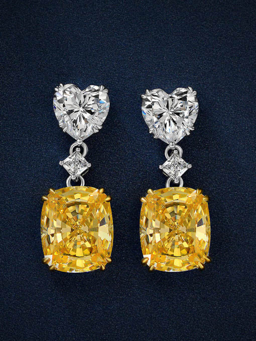 Yellow [e 0177] 925 Sterling Silver High Carbon Diamond Yellow Geometric Dainty Drop Earring